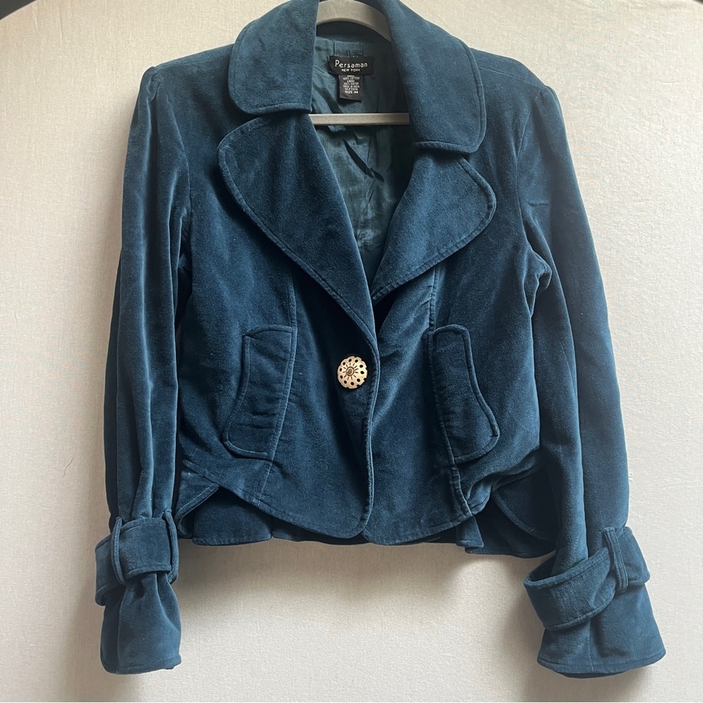 Persaman New York Teal Velvet Blazer - Sz M - Whimsigoth / Luxe